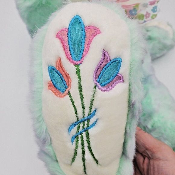 VTG‎ Dan Dee Hoppy Hopster 28" Large EASTER BUNNY Mint Green Tulip Flowers Paws - Picture 4 of 9
